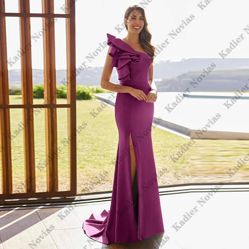 Vestidos de noche de graduación sexys de Arabia Saudita, vestido de fiesta largo de un hombro con vestido de cóctel dividido personalizado