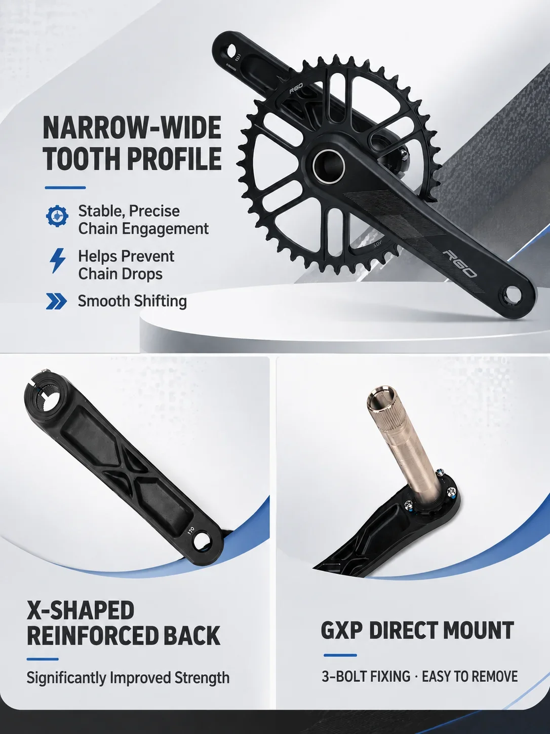RGO 1 X 10 11 12-Gang-Kurbelgarnitur Eagle Tooth für MTB XC / TR / AM 170 mm, 32T/34T/36T, BB68/73 Kettenblatt – Detail 1