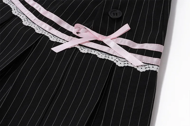 Goth Dark Harajuku Y2k Kwaii Lace Trim Mini Skirts Gothic Cutecore Bow Striped Pleated Skirt Low Waist Color Match Party Bottoms