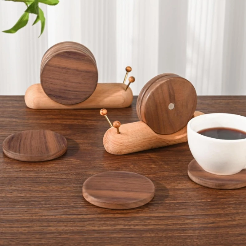 Funny Tea Coasters with Snail Holders-Wood Coasters for Drinks,Drink Coasters for Coffee Tables Protection,Housewarming Gift