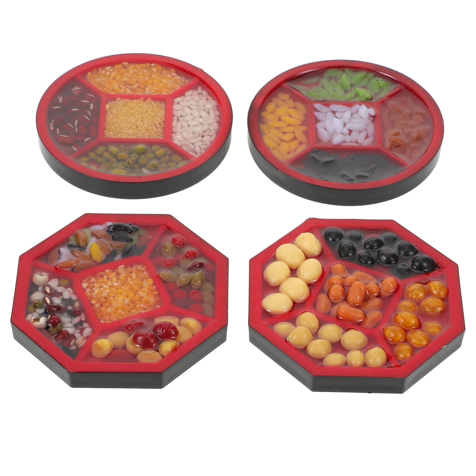 4 قطعة ملحقات بيت الدمى المصغرة محاكاة واقعية لوحة عرض حبوب الأرز للمطبخ ومشهد سوق الخبز المزيف