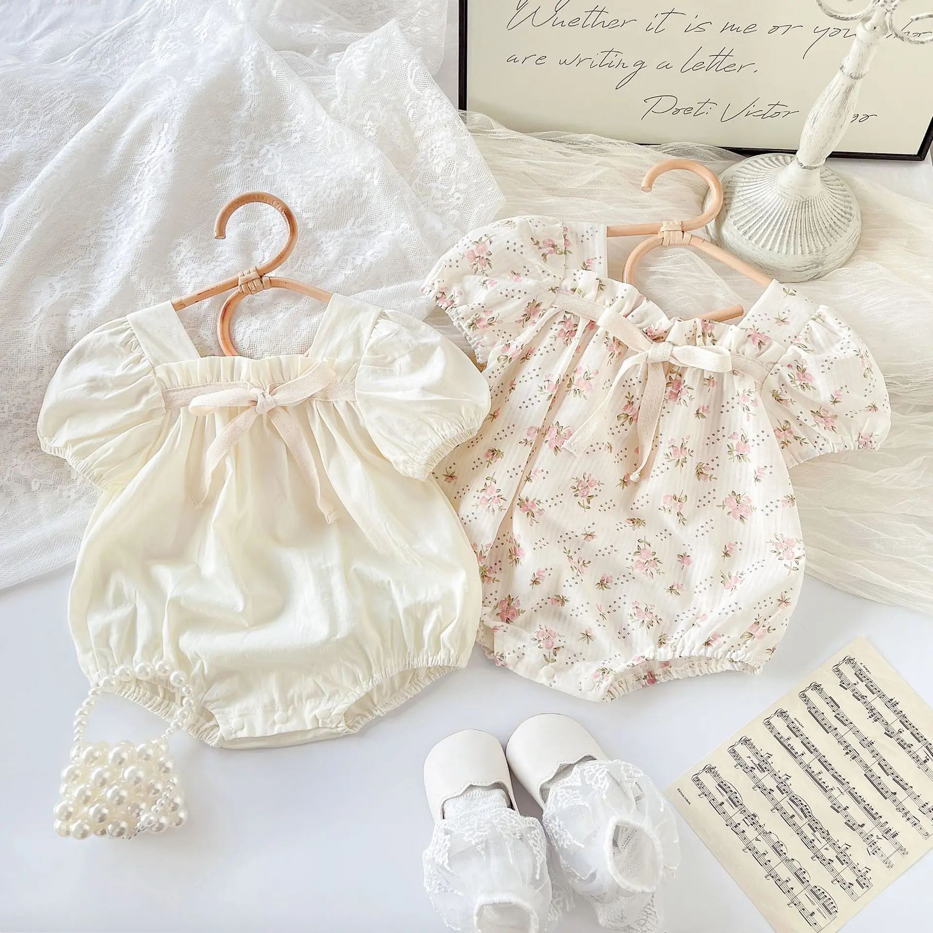 

( 0-3 Years Old) Children's Clothing Girl Dress Summer Princess Onesies Baby Floral Collar Jumpsuit Thin Fly-sleeved Cute