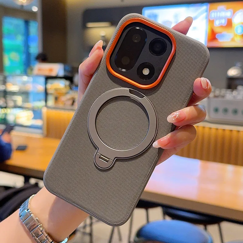 Pour OnePlus 15 étui ELVEV magnétique luxe en cuir PU Anti-chute avec anneau rotatif support couverture de téléphone