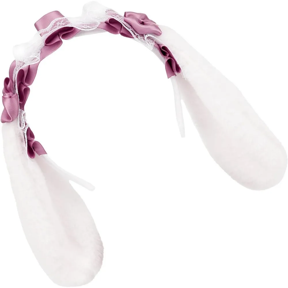 1Pcs Lace Ribbon Bowknot Hairband, Anime Maid Hairband with Long Rabbits Ear, Cute Costume Headband Cosplay Props Headwear