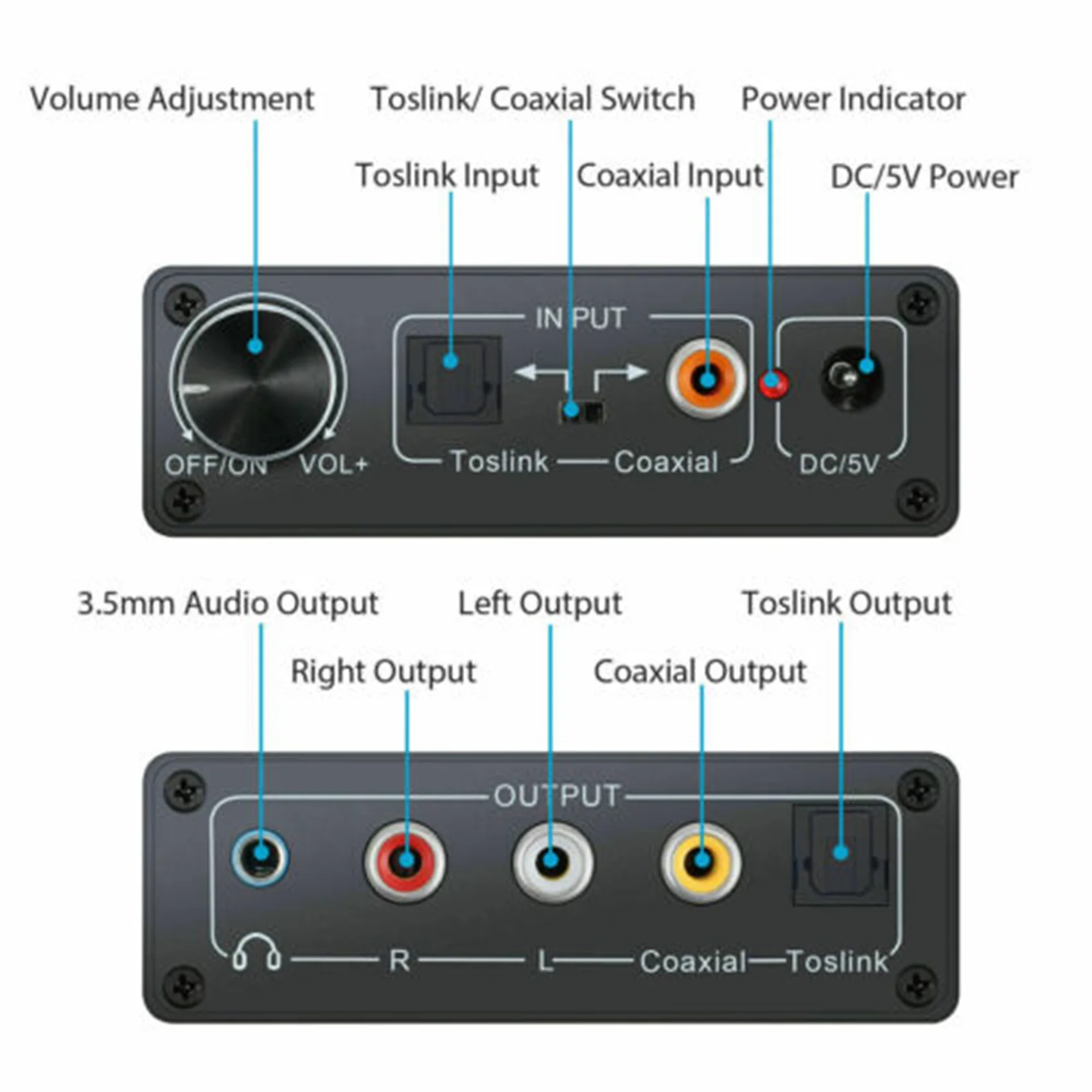 Excellent-Digital To Analog Audio Converter Optical Fiber To Slink Coaxial Signal To RCA R/L Audio Decoder SPDIF ATV DAC Amplifi