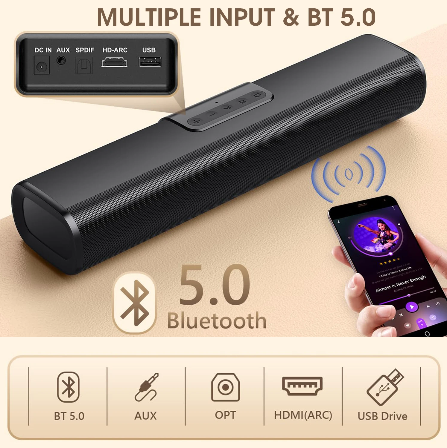Bar Speaker,Bar Speaker With Bluetooth/optical Fiber/AUX/HDMI ARC Connection,Bar Speaker With PC/Game/projector Remote Control
