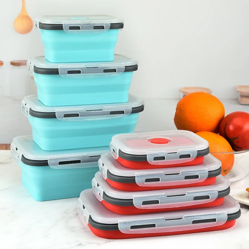 Portable Foldable Silicone Lunch Box Outdoor Picnic Food Storage Containers Bento Box Microwave Heating Kitchen Utensils