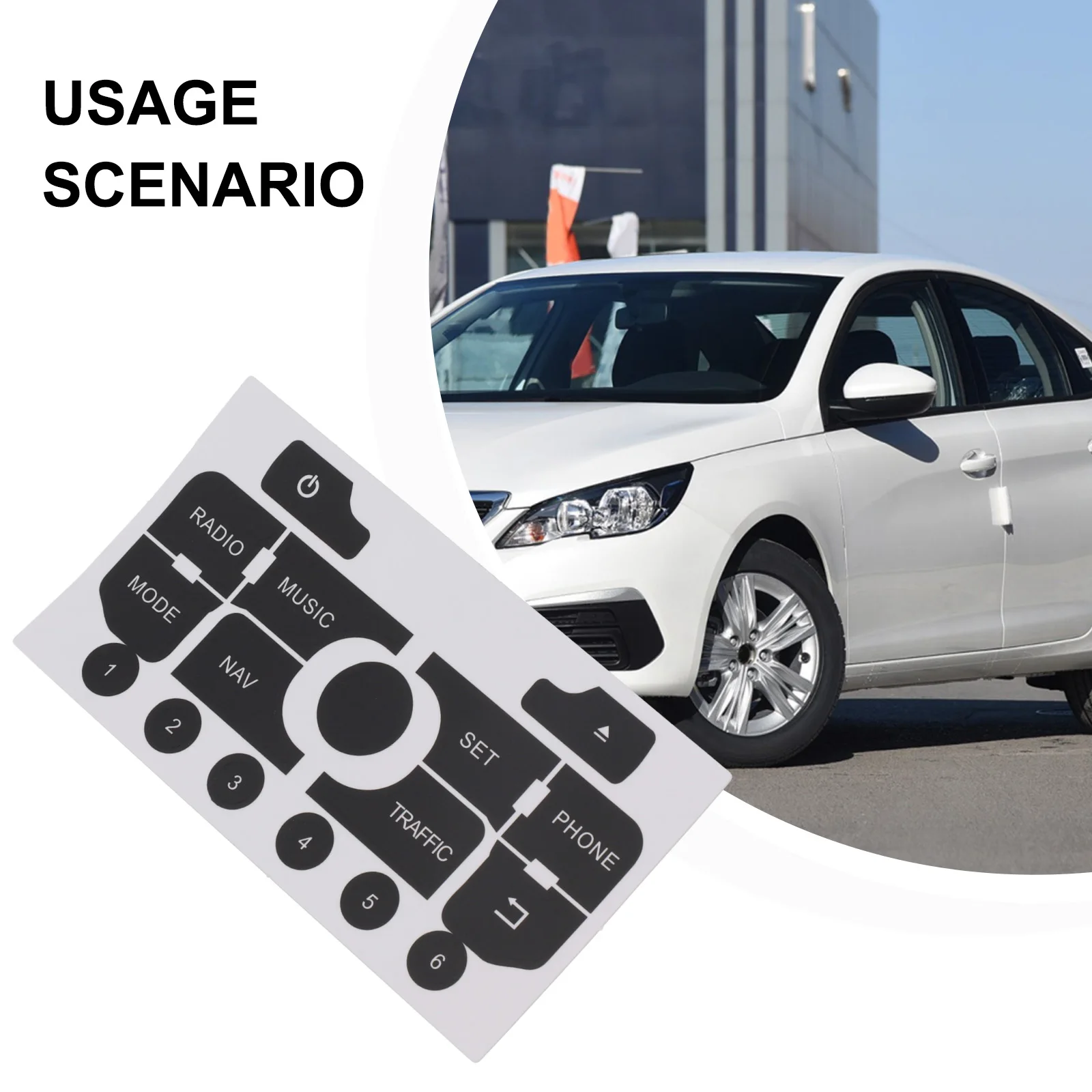 Car Button Repair Black Nav Radio Button Sticker High Grade Vinyl Practical To Use White Lettering And Characters
