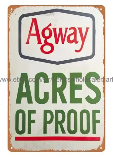 retro home decor AGWAY ACRES OF PROOF cottage Barnyard farm metal tin sign