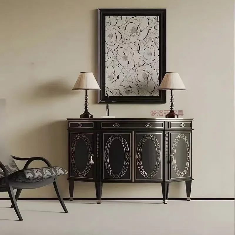 DSA retro dining side cabinet creative solid wood carving flower storage cabinet living room entrance hotel homestay decoration