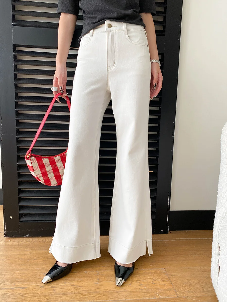 Autumn new casual solid color commuting style high waist slimming micro flared jeans