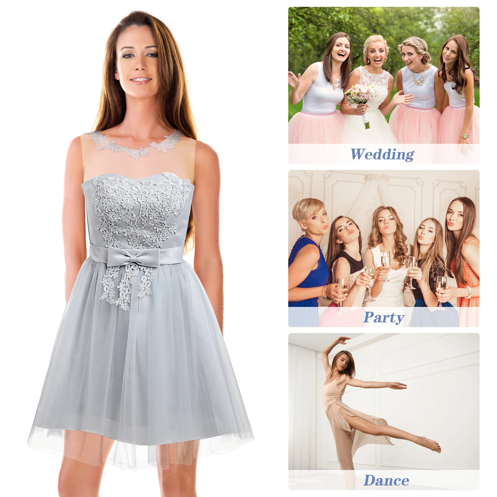 

A-Line Lace Bridesmaid Dress Short Evening Party Dress For Women Wedding Guest Prom Homecoming Formal Event Grey S
