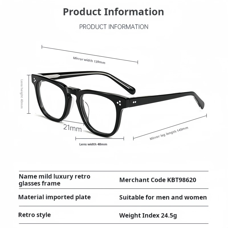 TFTB Luxury Retro Acetate Men and Women Glasses Fashion Trend Eyewear Square Round Optical Prescription Eyeglasses Frame 139mm - Image 2