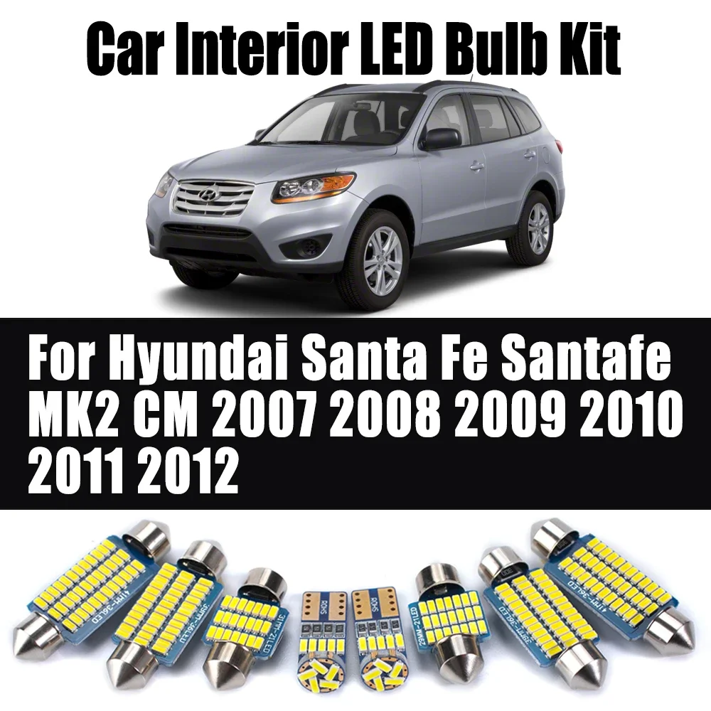 12Pcs For Hyundai Santa Fe Santafe MK2 CM 2007 2008 2009 2010 2011 2012 Car Accessories LED Interior Map Dome Light Bulb Kit Set