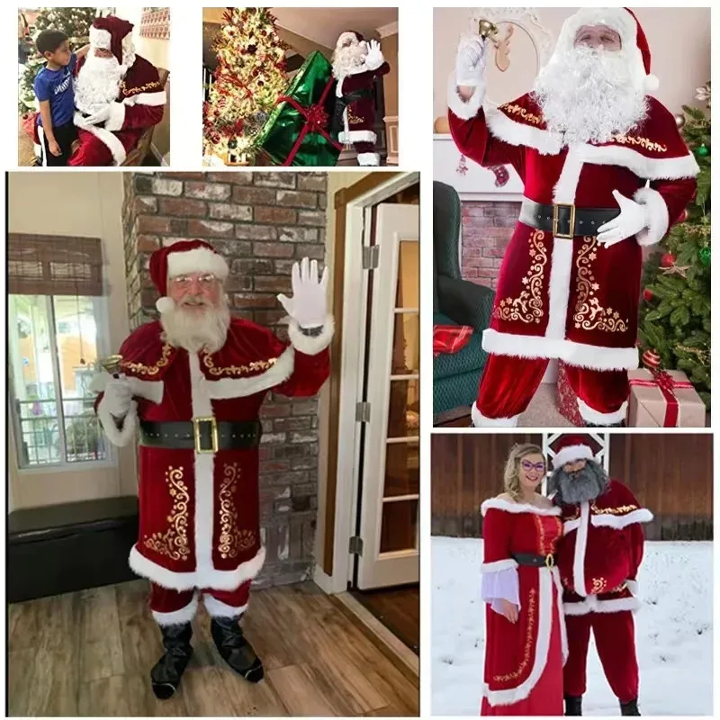 

2025 Christmas Santa Claus Cosplay Costume Red Velvet Lady Elegant Long Dress Xmas Carnival Party New Year performanc ☆wrl☆