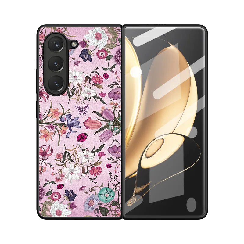 Case For Samsung Galaxy Z Fold 6 5 4 3 2 Creative Retro Small Floral PU Leather Shockproof Hard Mobile Phone Case Cover