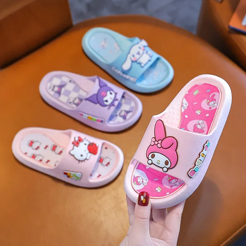 Kawaii Sanrio Kuromi Kids Slippers Cinnamoroll Melody Hello Kitty Cute Anime Cartoon Boys Girls Home Shoes Sandals Gift for Girl