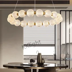 Nordic Net Red Light Luxury Ring 2026 New Round Ball LED Chandelier Modern Lustre All Copper Pendant Lamp Decor Hanging Light