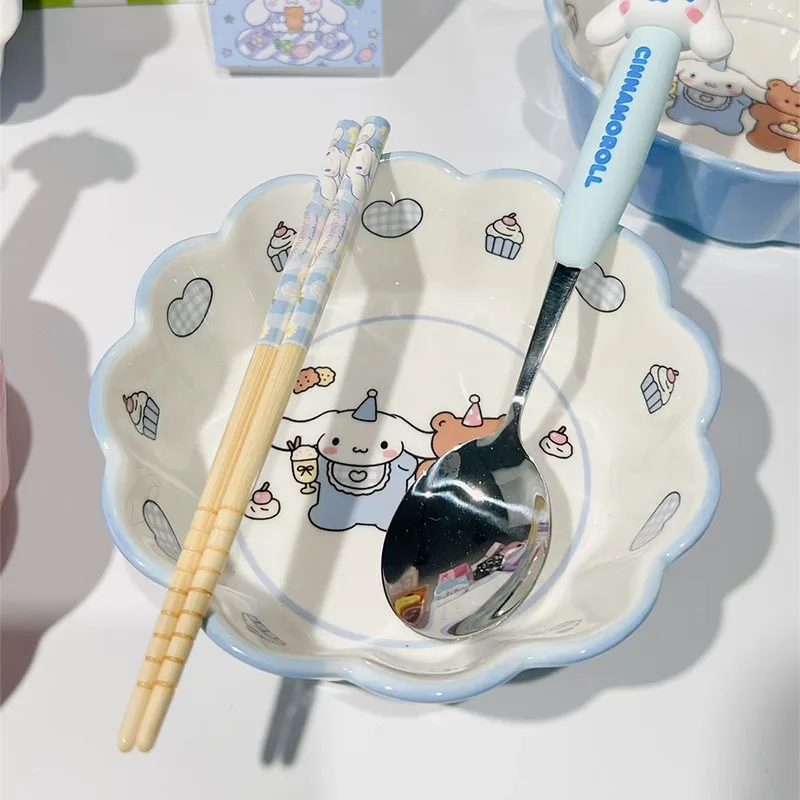 Kawaii Sanrio My Melody Bowl Cinnamoroll Pochacco Children Cartoon Household Large Capacity Ceramic Fruit Salad Plate Tableware image 6
