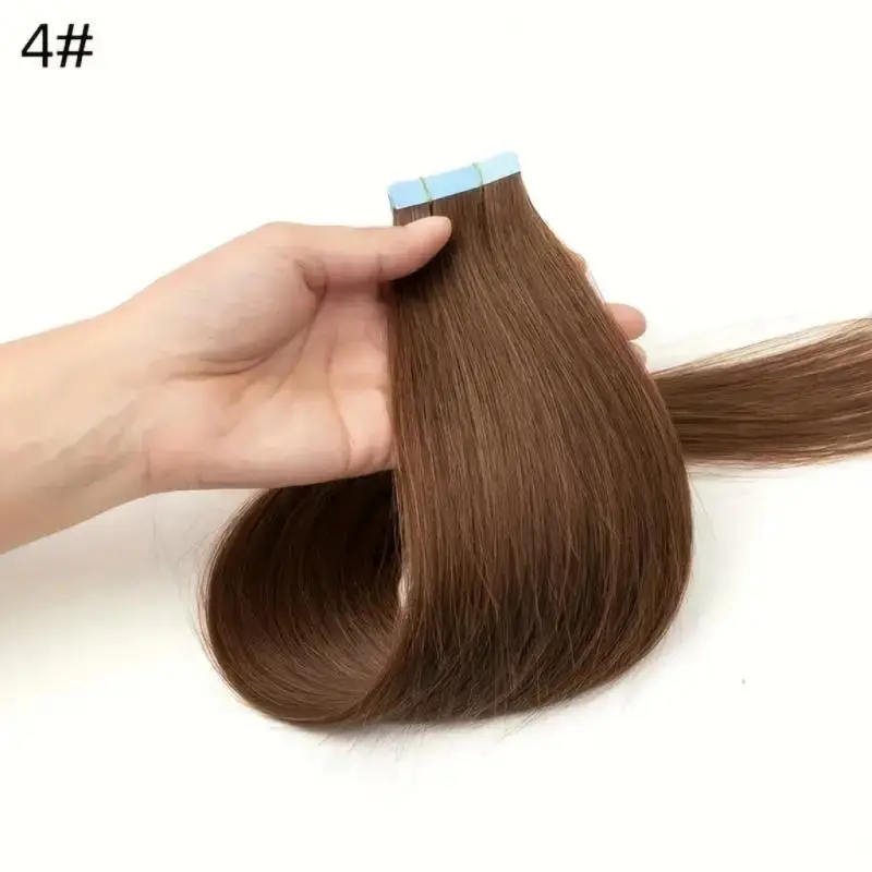 Alimice #4 Tape In Hair Extensions Chocolate Brown Human Hair 20pcs Human Hair Extensions Seamless Human Hair Skin Weft 50g