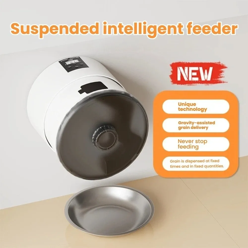 

Button/WIFI Control Pet Automatic Feeder Timed Feeding Wall Mounted Cat Drum Intelligent Feeder Stainless Steel Bowl Electric