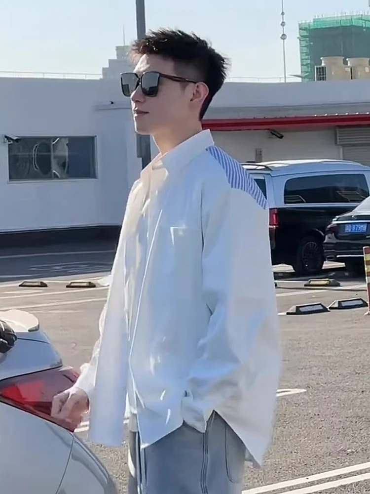 

Мужская повседневная свободная куртка-рубашка 2025 года, весна-осень, приталенная, универсальная, с длинным рукавом, модная, из полиэфирного волокна