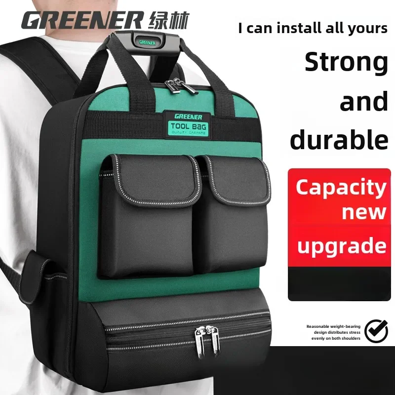 Heavy Duty and Durable Green Forest Tool Backpack Portable with Thick Canvas for Electrician and Hardware Tools