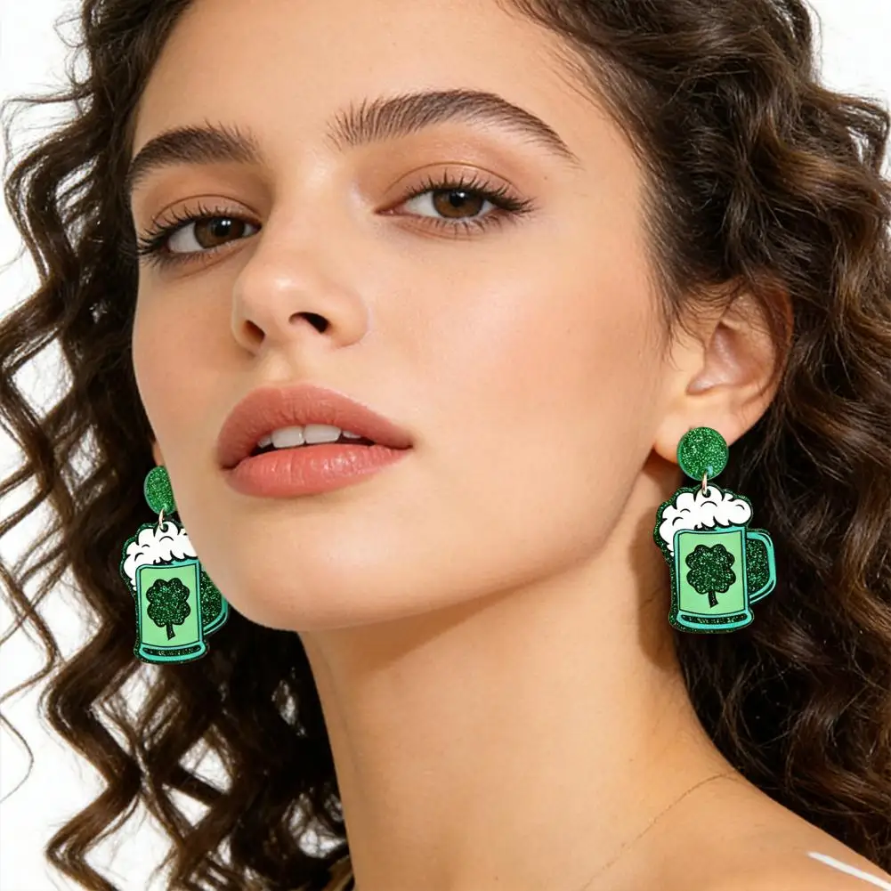 St Patricks Day Earrings  Acrylic Glitter Shamrock Earrings Sparkly Lucky Clover Dangle Drop Earrings for Party Accessories