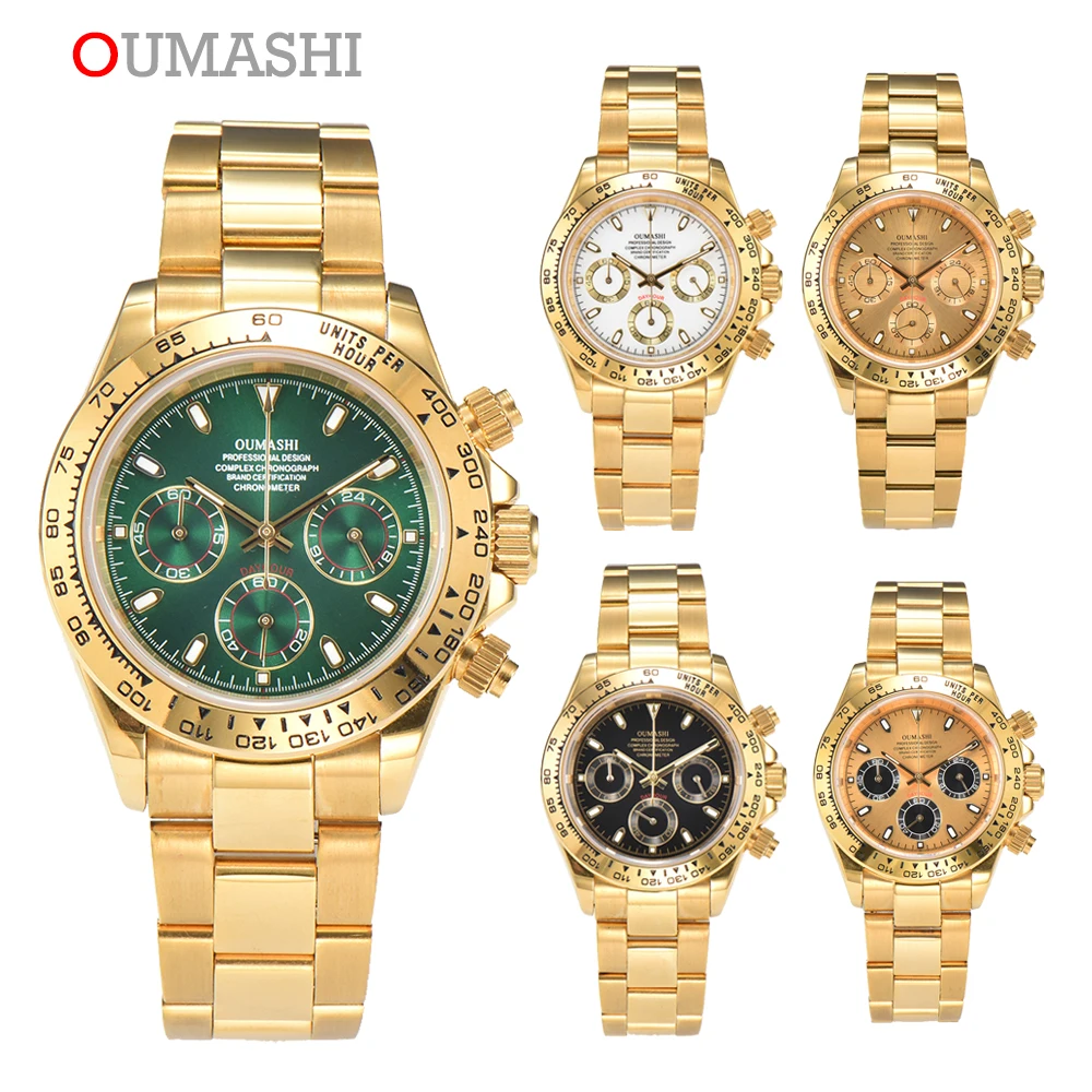 

OUMASHI DTN Series Top Men's Sports Panda Three Eye Quartz Watch VK63 Movement Sapphire Stainless Steel Waterproof Timing Code