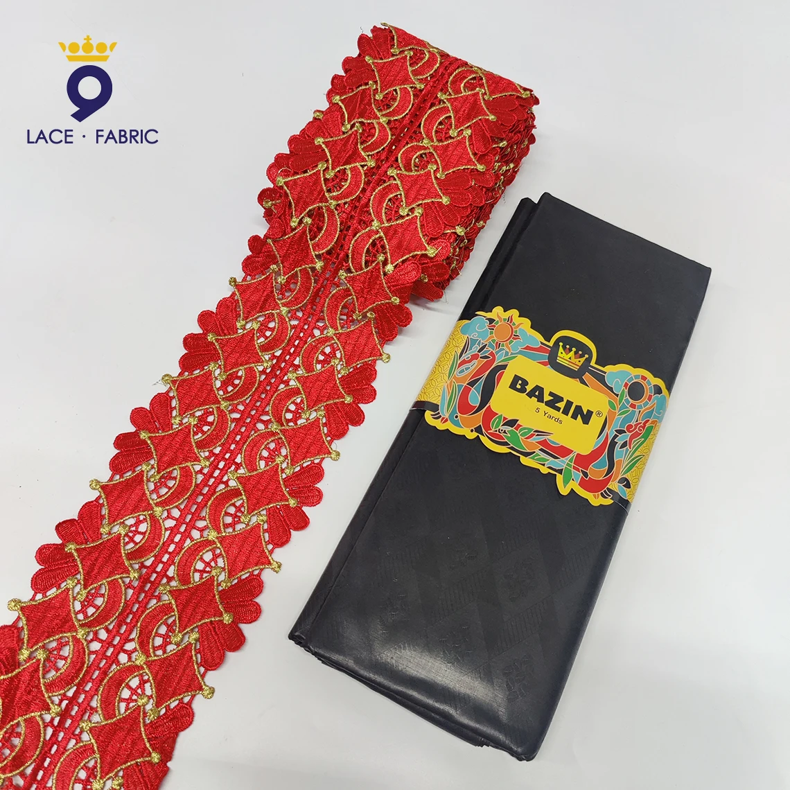 

Королевский синий африканский женский бассейн, насыщенная ткань с кружевной лентой для шитья свадебной одежды невесты, оригинальный материал Базен из Нигерии