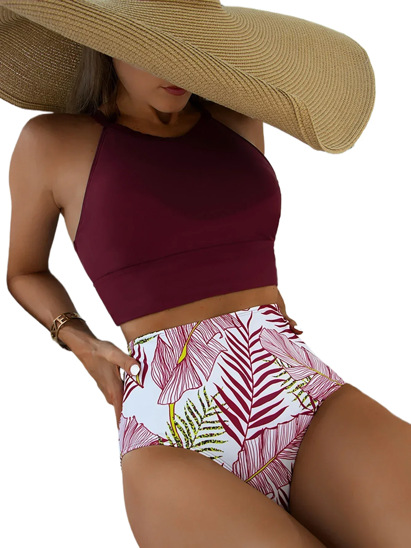 Waist Bikini 2025 Swimsuit Woman High Neck Swimwear Female 2 Pieces Swimming for Women Bathing Suit Bikinis Sets Beach Wear