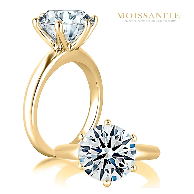 

1ct 2ct 3ct 5ct D Color Moissanite Solitaire Engagement Rings for Women, 925 Sterling Silver, Gold-Plated, Luxury Brilliant Cut.