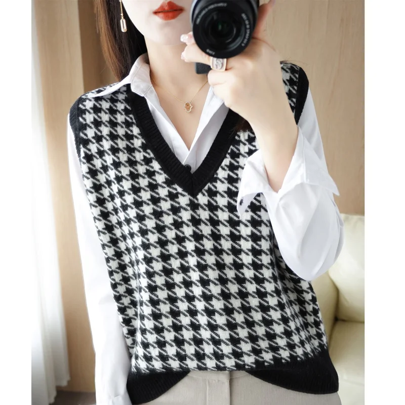 2023 Women\'s sweater vest Women\'s cashmere vest Loose pullover Knitted cashmere sweater Women\'s sweater vest