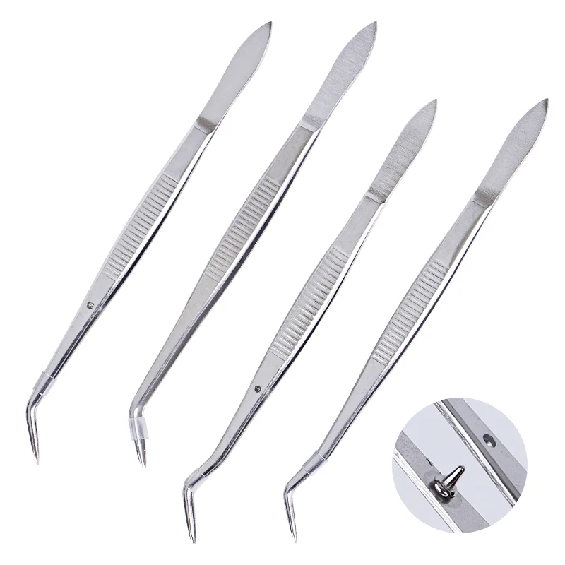 

3pcs Stainless Steel Tweezers Serrated Curved Dental Surgical Instruments Serrated with location Dentist Tools