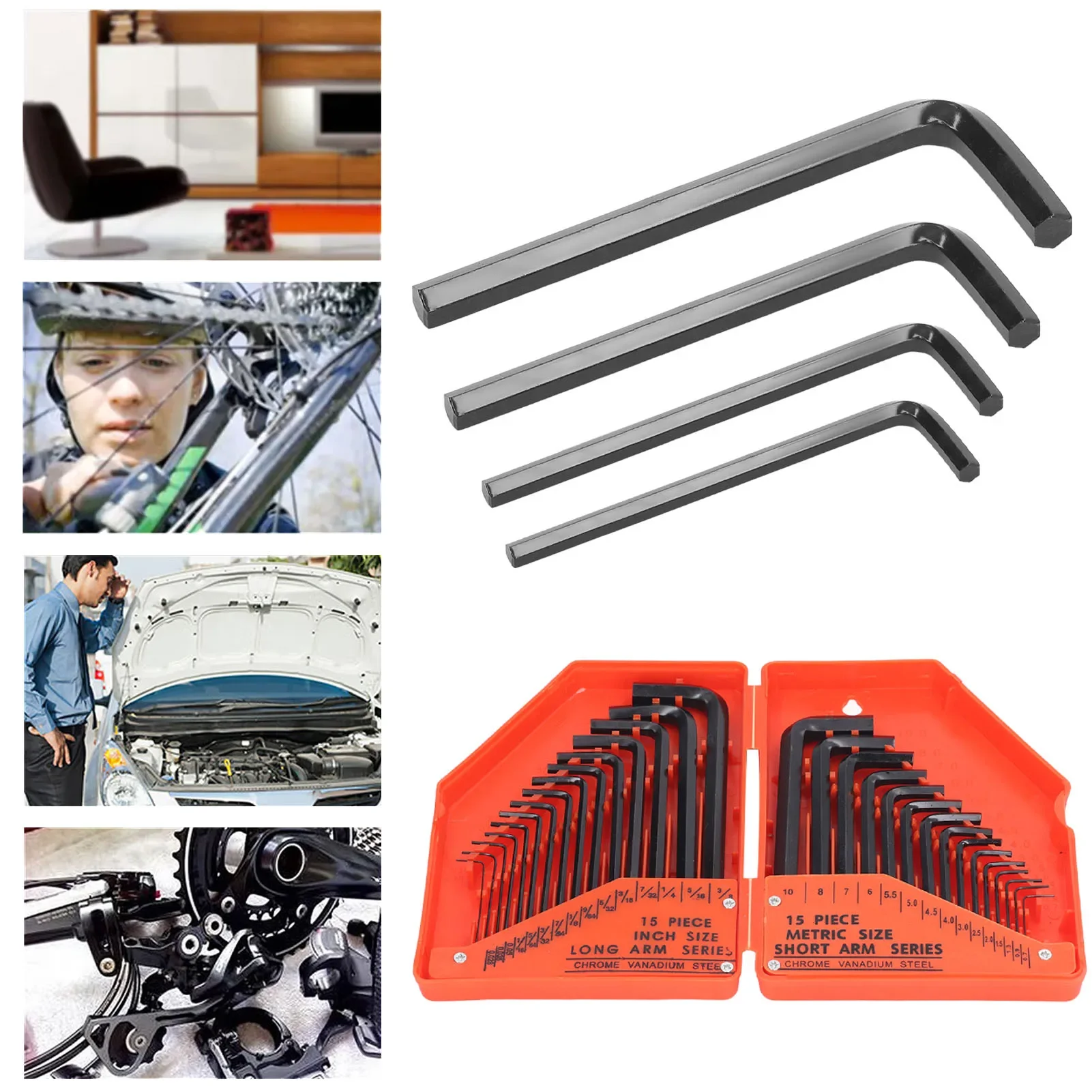 30 Pcs Hex Wrench Set 45 Steel High Strength Inch Metric Long Short Arm Hex Key Combo Tools