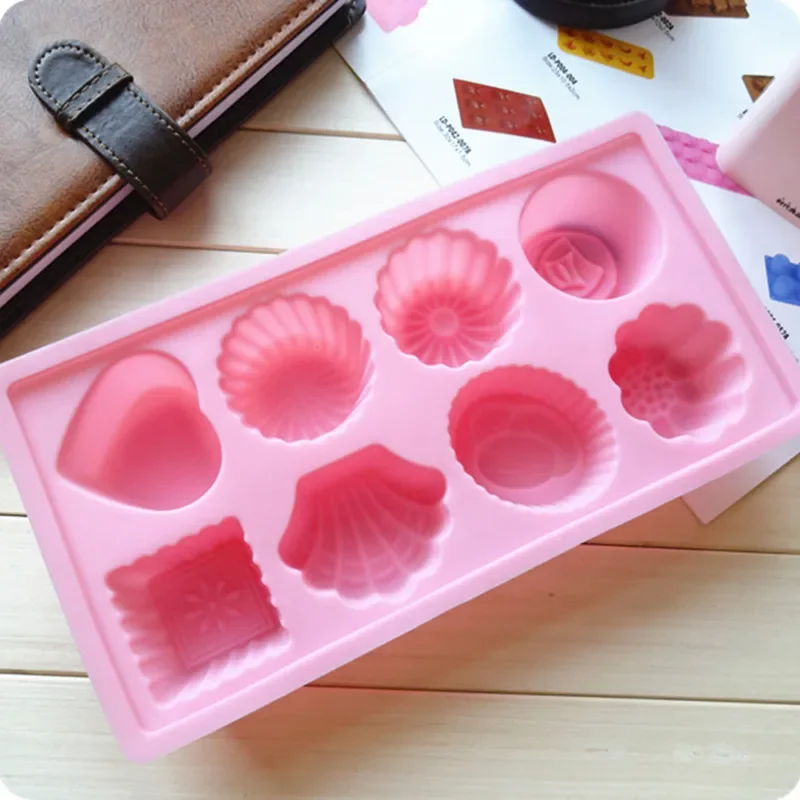 Food Grade Soft Silicone Eight-flower Patterns Handmade Soap Mold Chocolate Cake Mold Soap Making Set Silicone Liquid Crafts
