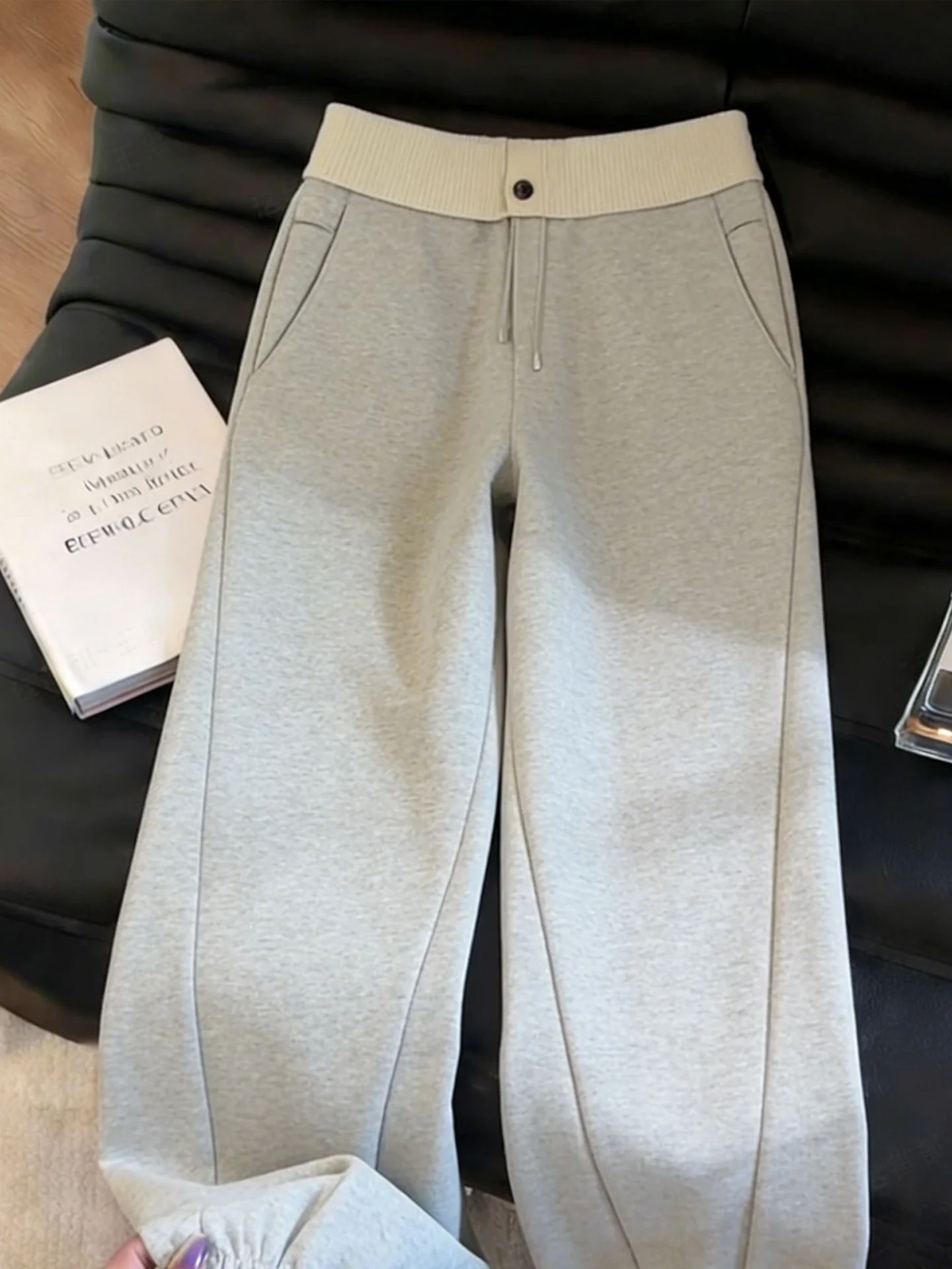 Gray High Waist Cuffed Pants Women's Casual Loose Slimming Summer New Style Commute Long Trousers Versatile Small Size