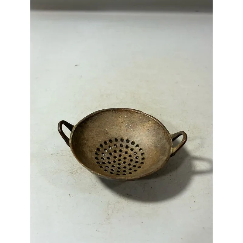 Old antique copper double-handled skimmer, traditional folk item, collectible craft