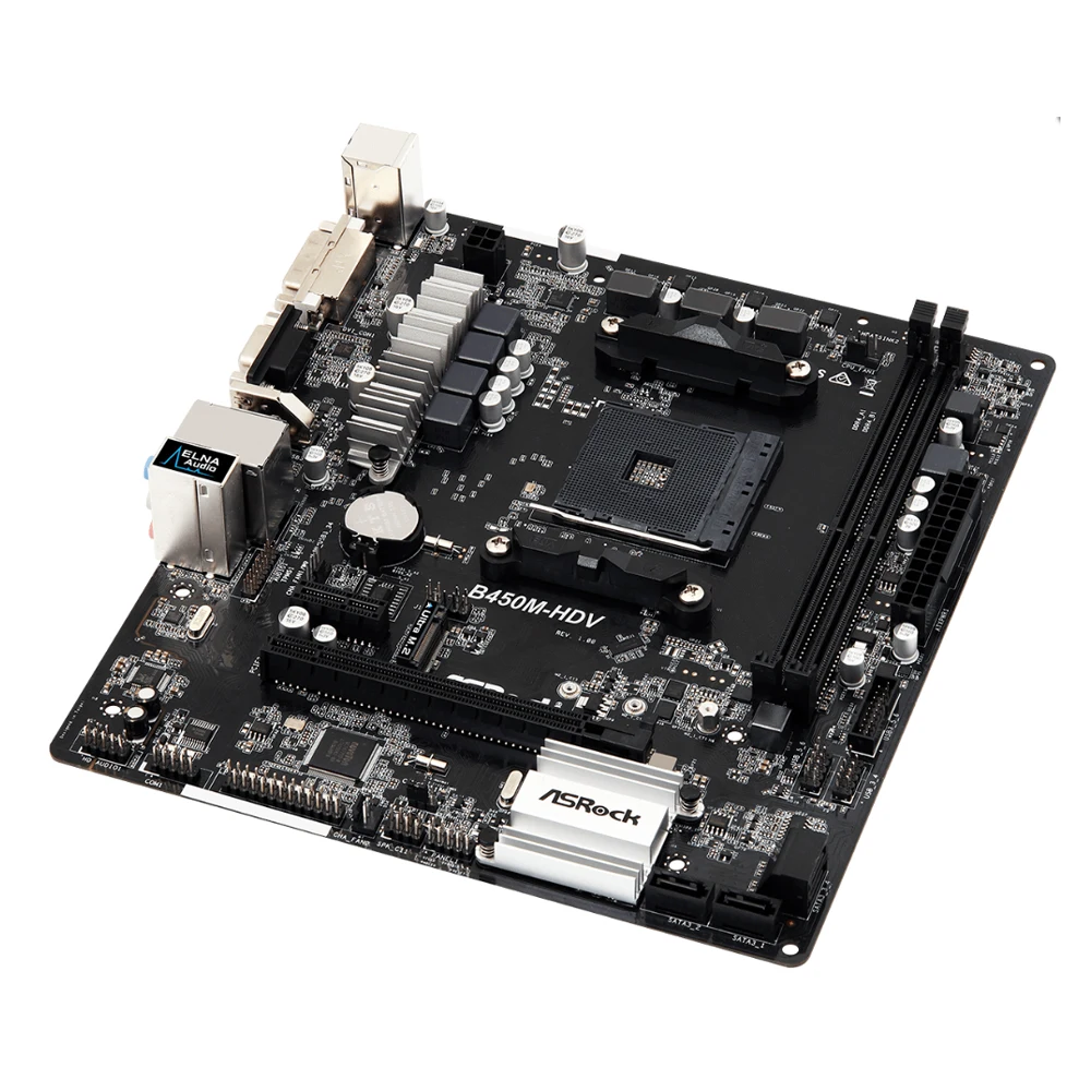 Placa base ASRock B450M-HDV R4.0 2xDDR4 memoria DIMM M.2 NVME SATA3 AM4 compatible con CPU Ryzen 5 5600 5600G R7 5700X3D