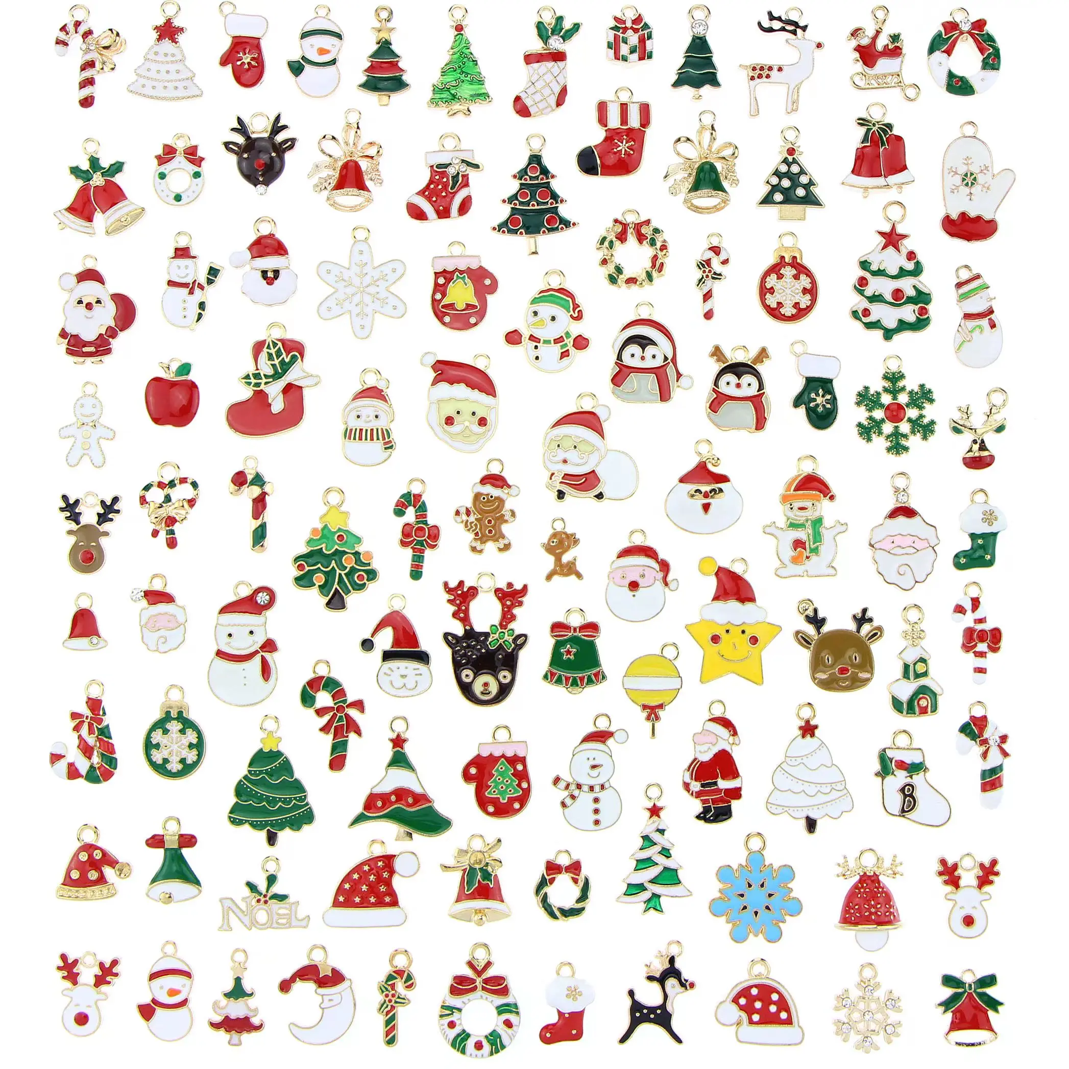 

100Pcs Enamel Christmas Charms Snowman Santa Tree Penguin Reindeer Pendant For DIY Jewelry Making Christmas Gift