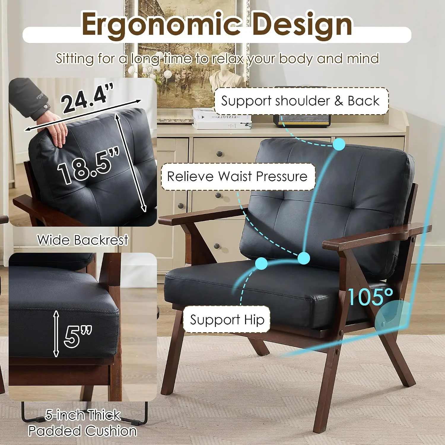 Faux Leather Accent Chairs Set of 2 for Office Living Room, Customized