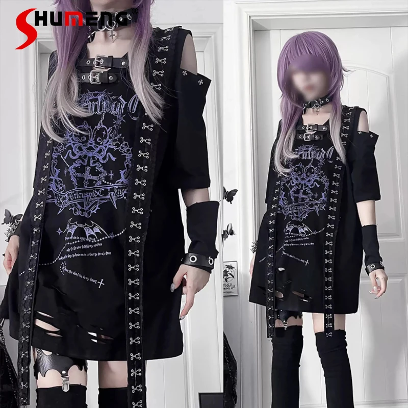

Original Design New Subculture Gothic Black T-Shirt Summer 2025 Sweet Cool Print Short Sleeve Tops Y2K Student Street T-Shirt