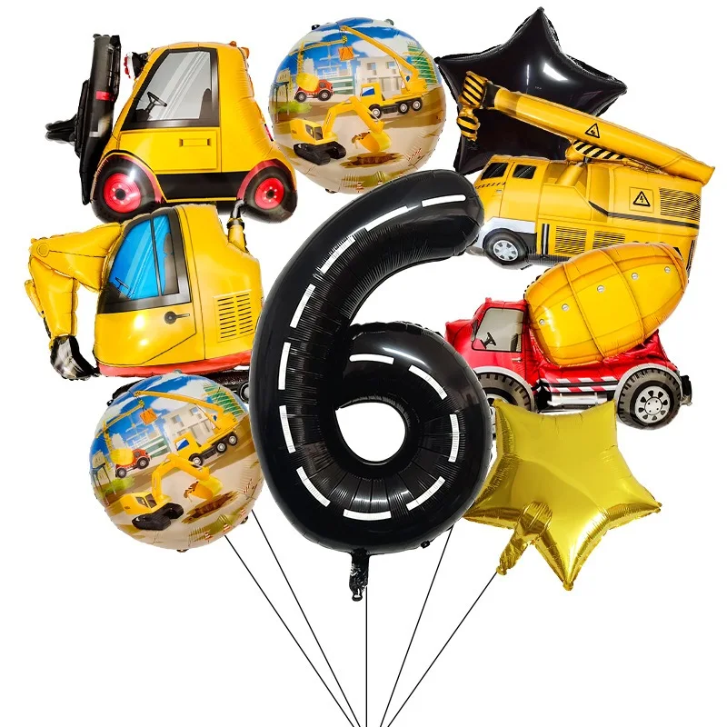 11-teiliges Geburtstagsballon-Set mit Bagger-Bauphema – farbenfrohe Party-Dekoration für Kindergeburtstage mit technischem Thema – Detail 8