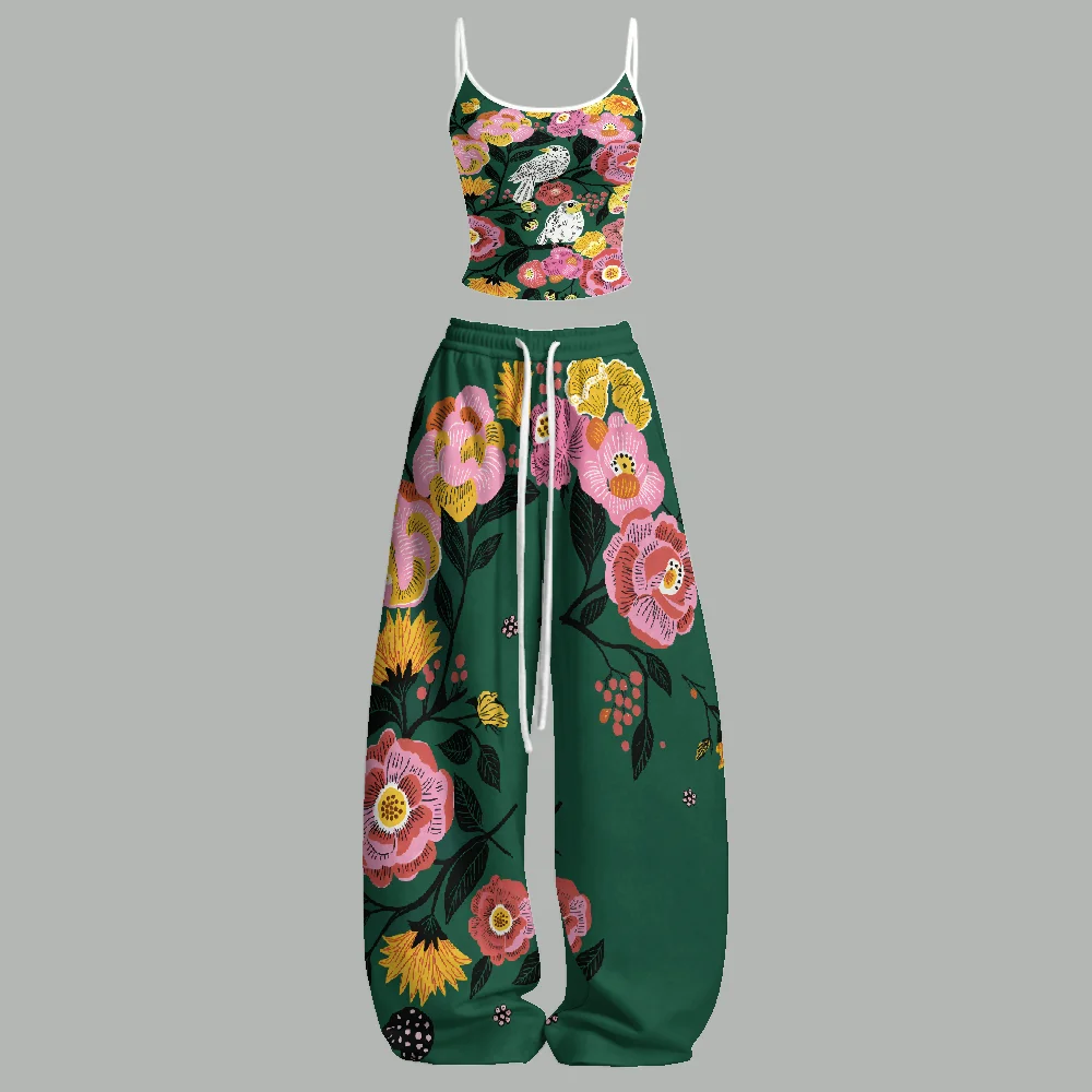Yoga Fitness Outfit - Japanese Ukiyo e Bird Top Elasticated