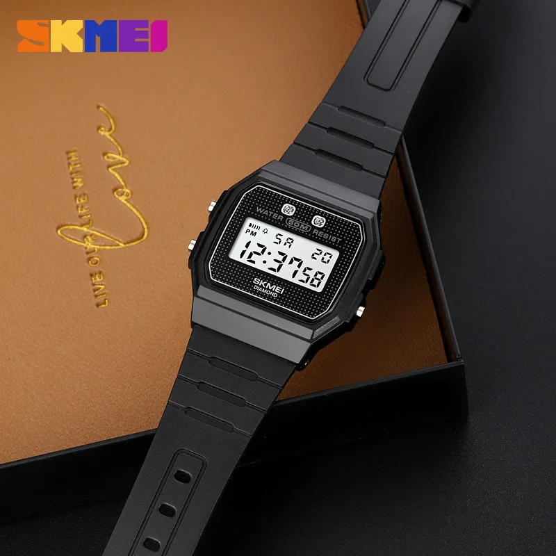 Skmei reloj electrónico LED de moda para hombres, reloj dorado pequeño, estilo para niños