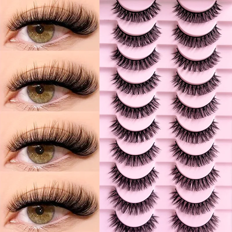 10 paires de faux cils, cils bouclés russes de haute qualité, réutilisables