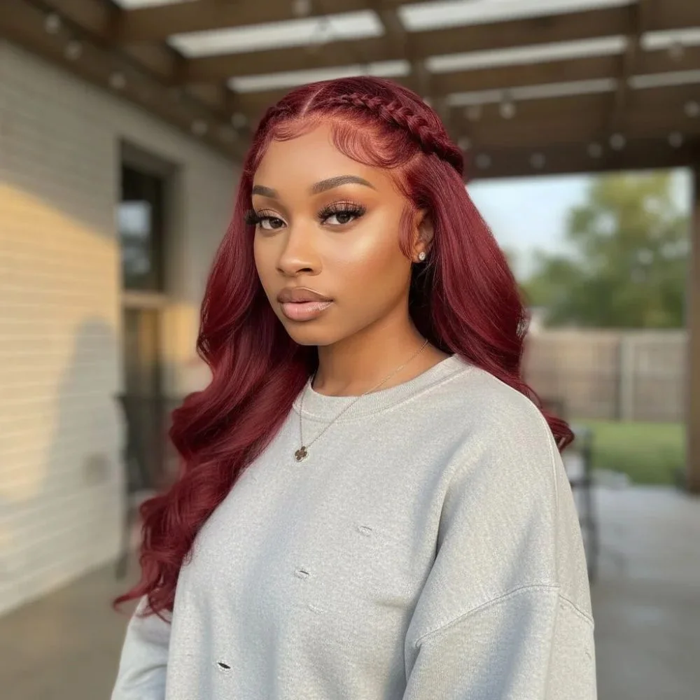 

30 46 Inches 200% Density 99J Burgundy 13x4 HD Body Wave Lace Front Wig Human Hair 13x6 Transparent Lace Frontal Wigs For Women