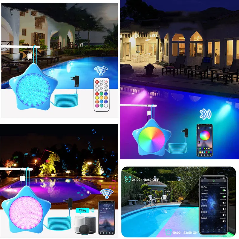 Imagem -05 - Rgb Underwater Led Swimming Pool Light Controle Remoto Iluminação Exterior Spotlight para Pentagram Wedding Party Decor 20w 12v