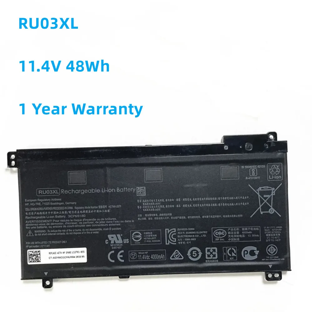 RU03XL 11.4V 48WH Battery For HP ProBook X360 11 G3 G4 G5 G6 440 G1 Series Notebook HSTNN-LB8K HSTNN-UB7P HSTNN-IB8P L12791-855