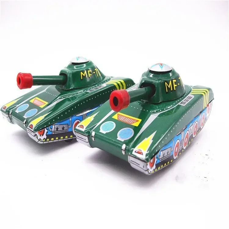 [Funny] Classic collection Retro Clockwork Wind up Metal Walking Tin Toy Tank Robot Mechanical kids christmas birthday gift